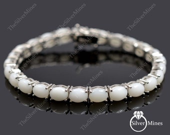 Bracelet en opale blanche naturelle, Argent sterling 925, Bracelet tennis, Bijoux en opale, Pierre de naissance d'octobre, Bracelet de mariage, Cadeau pour petite amie