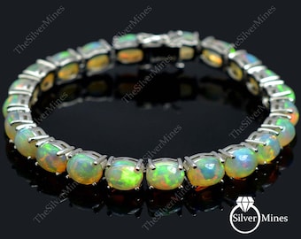 Natural Ethiopian Opal Bracelet, 925 Silver Bracelet, Tennis Bracelet, October Birthstone, Opal Jewelry, Wedding Bracelet, Gift For Her