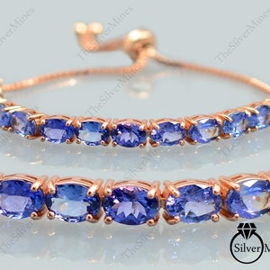 Natural Tanzanite Bracelet, 925 Sterling Silver, Bolo Adjustable Bracelet, December Birthstone, Tanzanite Jewelry, Women Bracelet For Gift