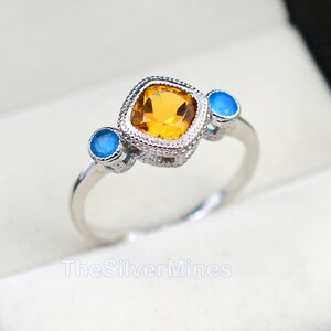Natural Citrine & Apatite Ring/ 925 Sterling Silver/ Statement Ring/ Bridal Ring/ Dual Birthstone Ring/ Gemstone Ring/ Wedding Silver Ring