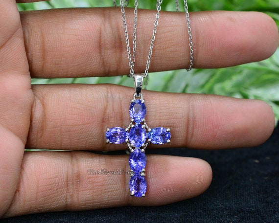Natural Tanzanite Cross Pendant With Chain/ 925 Sterling Silver/ Cross  Necklace/ December Birthstone/ Dainty Pendant/ Christmas Gift Her - Etsy