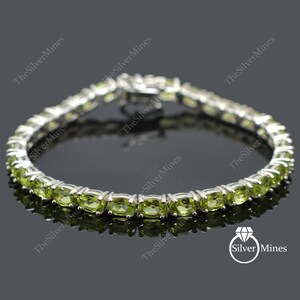 Natuurlijke peridot-armband, 925 sterlingzilver, peridot-tennisarmband, peridot-sieraden, edelsteensieraden, cadeau voor vriend, damesarmband.