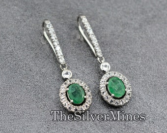 Natural Emerald Earrings/ 925 Sterling Silver/ Emerald Jewelry/ May Birthstone/ Wedding Earrings/ Gemstone Earrings/ Birthday Gift For Wife