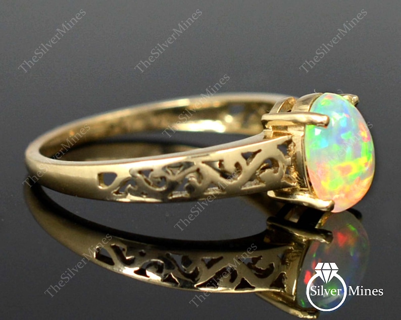 Gemstone Gold Ring Opal Gold Jewelry Handmade Ring 14K Solid Gold Ring Promise Ring Natural Ethiopian Fire Opal Ring Bridal Gold Ring