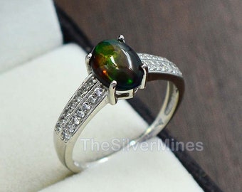 Ethiopian Welo Opal/ Natural Black Opal Ring/ 925 Sterling Silver/ October Birthstone/ Solitaire Ring/ Opal Proposal Ring/ Engagement Ring