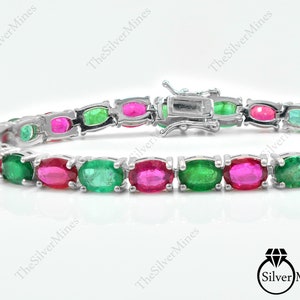 Natural Ruby & Zambian Emerald Bracelet, 925 Sterling Silver, Tennis Bracelet, July Birthstone, Statement Bracelet, Birthday Gift For Her