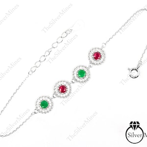 Natural Emerald & Ruby Bracelet, 925 Sterling Silver, Adjustable Chain Bracelet, Dual Birthstone Bracelet, Women Bracelet, Gift For Her.
