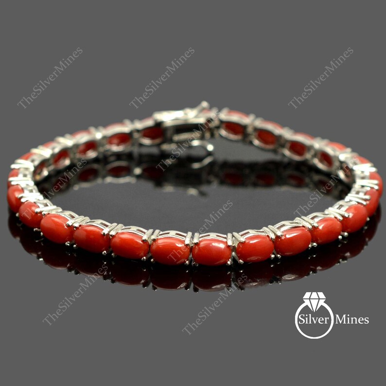 Natural Coral Bracelet 925 Sterling Silver Coral Tennis - Etsy