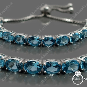 Tie Bracelet, Natural Swiss Blue Topaz Bracelet, 925 Sterling Silver, December Birthstone, Blue Stone Bracelet, Birthday Gift, Gift For Her