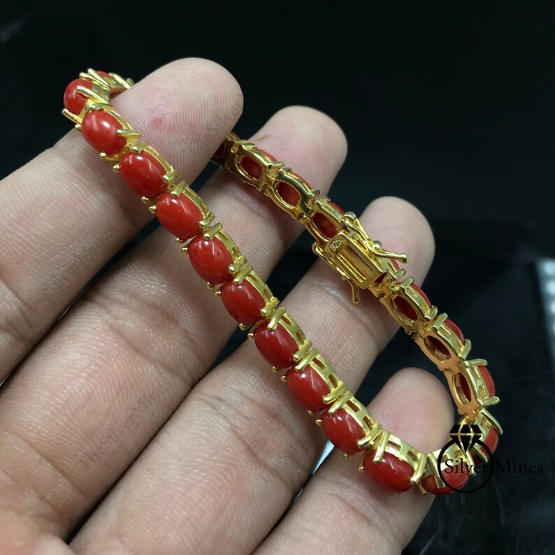 Natural Coral Bracelet 925 Sterling Silver Coral Tennis - Etsy