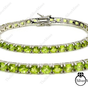 5x4 MM Natural Peridot Bracelet, 925 Sterling Silver, Tennis Bracelet, August Birthstone, Peridot Jewelry, Wedding Bracelet, Gift For Her