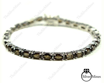 Natural Smoky Quartz Bracelet, 925 Silver Bracelet, Tennis Bracelet, Smoky Quartz Jewelry, Birthstone Bracelet, Gift For Her, Wedding Gift