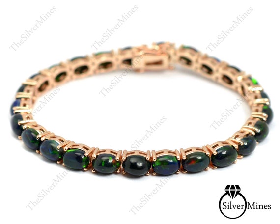 天然エチオピア産ブラックオパールブレスレット 7×5mm 16石 K18WGGP 7 x 5 MM 天然エチオピアンウェロブラックオパールブレスレット