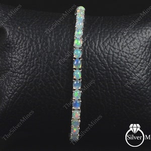 Natural Ethiopian Cabochon Opal Bracelet, 925 Sterling Silver, Tennis Bracelet, Fire Welo Opal Jewelry, October Birthstone, Wedding Bracelet
