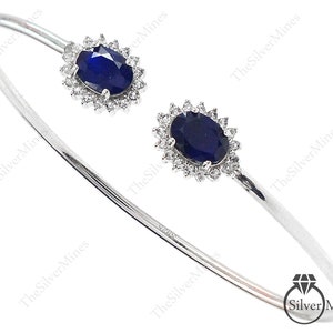 Natural Sapphire Bangle, 925 Sterling Silver, Adjustable Bangle, Cuff Bangel, September Birthstone, Wedding Jewelry, Gift For Girlfriend