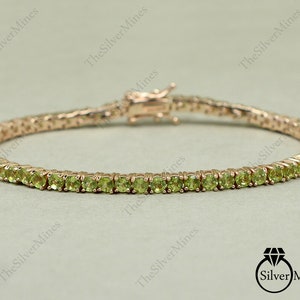 Natural Peridot Bracelet/ 925 Sterling Silver/ Tennis Bracelet/ Peridot August Birthstone/ Peridot Jewelry/ 14K Rose Gold Vermeil Bracelet/