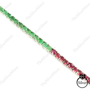 3 MM Natural Emerald Ruby Bracelet, 925 Sterling Silver, Tennis Bracelet, July Birthstone, Dainty Bracelet, Wedding Bracelet, Gift For Her