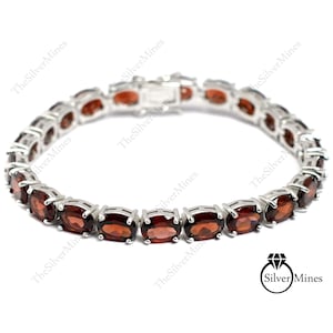 Natural Garnet Bracelet, 925 Sterling Silver, Garnet Tennis Bracelet, Gemstone Bracelet, January Birthstone, Wedding Bracelet, Gift For Her
