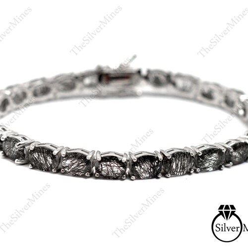 925 Sterling Silver Bracelet, Natural Black Rutile Bracelet, shops Rutile Tennis Bracelet, Black Color Bracelet, Handmade Bracelet, Gift For Her