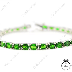 Natural Chrome Diopside Bracelet, 925 Sterling Silver, October Birthstone, Tennis Bracelet, Chrome Jewelry, Birthday Gift, Gift For Wife