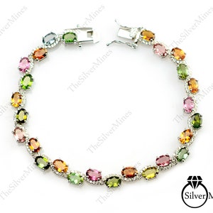Natural Multi Tourmaline Bracelet/ 925 Sterling Silver/ Tennis Bracelet /October Birthstone/ Chunky Bracelet/ Birthday Gift/ Gift For Her