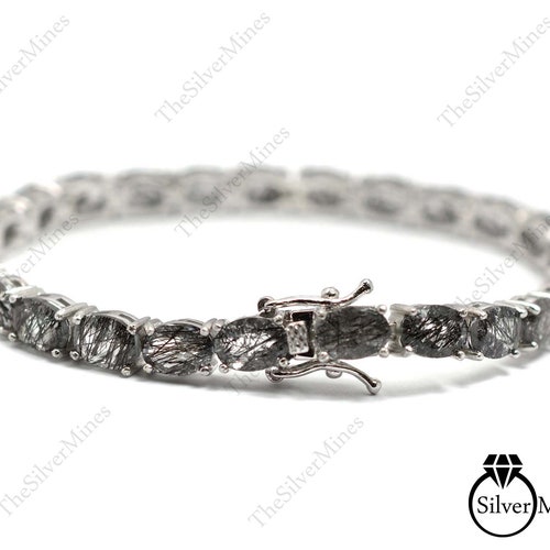 925 Sterling Silver Bracelet, Natural Black Rutile Bracelet, shops Rutile Tennis Bracelet, Black Color Bracelet, Handmade Bracelet, Gift For Her