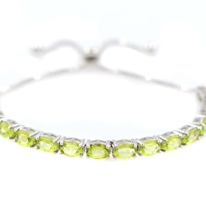 Natural Peridot Bracelet, 925 Sterling Silver, Tie Adjustable Bracelet, Peridot Jewelry, August Birthstone, Women Bracelet, Chunky Bracelet