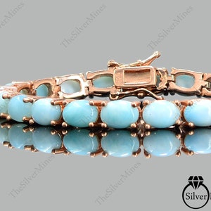 Natural Larimar Bracelet, 925 Sterling Silver, Larimar Tennis Bracelet, March Birthstone, Larimar Jewelry, Gemstone Bracelet, Gift For Her