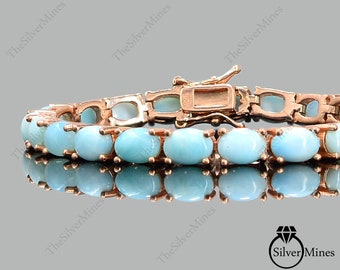 Natural Larimar Bracelet, 925 Sterling Silver, Larimar Tennis Bracelet, March Birthstone, Larimar Jewelry, Gemstone Bracelet, Gift For Her