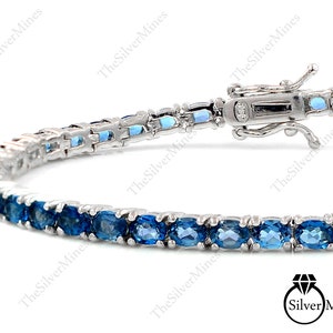 Natural London Blue Topaz Bracelet, 925 Sterling Silver, Tennis Bracelet, December Birthstone, Gemstone Bracelet, Gift For Her, Wedding Gift