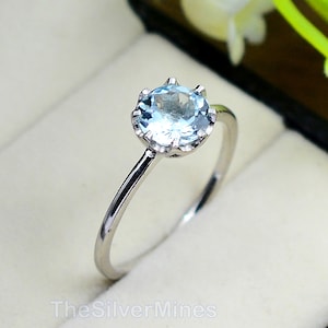 Natural Aquamarine Ring/ 925 Sterling Silver/ March Birthstone/ Promise Ring/ Aquamarine Jewelry/ Solitaire Ring/ Wedding Ring/ Gift For Her