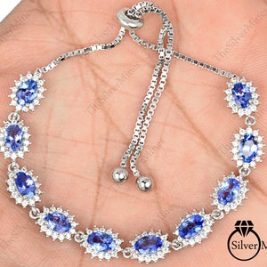 Natural Tanzanite Bracelet, 925 Sterling Silver, Tie Adjustable Bracelet, December Birthstone, Tanzanite Jewelry, Birthday Gift Gift For Her