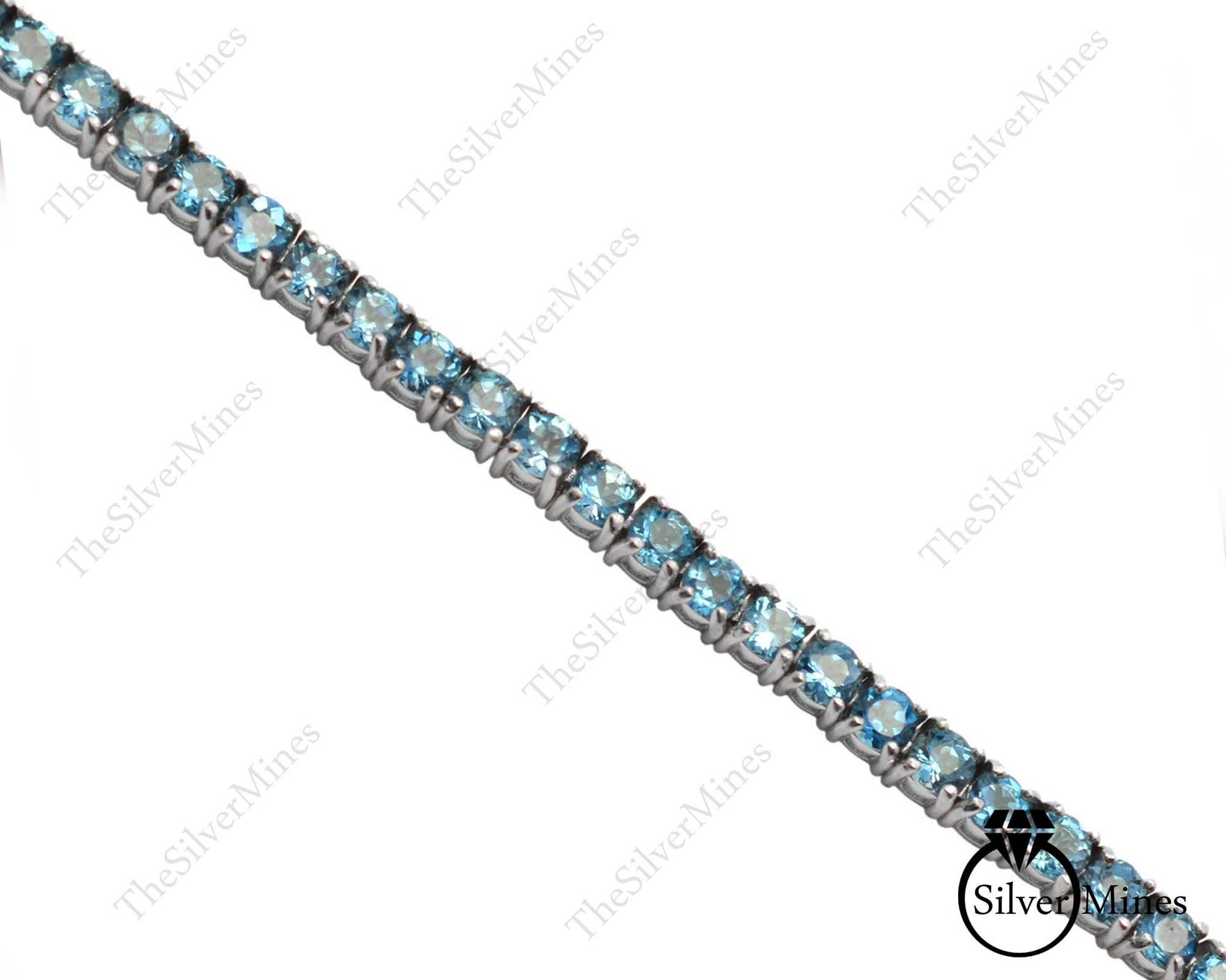 thumbnail image 2 of London Blue Topaz Bracelet – 925 Sterling Silver, Handmade, 7-8" Adjustable 2 of 4
