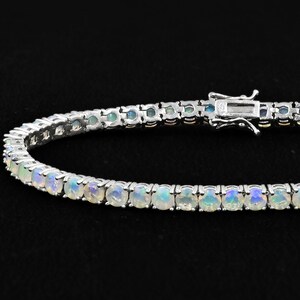 Natural Ethiopian Fire Cut Opal Bracelet, 925 Sterling Silver, Tennis Bracelet, Opal Jewelry, October Birthstone, Women Jewelry Gift For Her