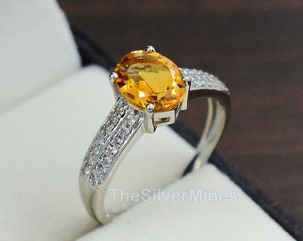 925 Sterling Silver/ Natural Citrine Ring/ Solitaire Ring/ Citrine Gemstone Ring/ November Birthstone/ Handmade Ring/ Birthday Gift For Wife