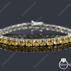 Pulsera de citrino natural, plata de ley 925, pulsera de tenis, joyería de citrino amarillo, pulsera para mujer, piedra natal de noviembre, pulsera para mujer
