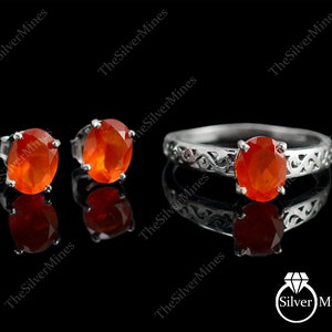 Natural Carnelian Jewelry Set/ 925 Silver Jewelry Set/ Gemstone Jewelry Set/ Carnelian Ring Earring Jewelry Set/ Birthday Gift/ Gift For Her