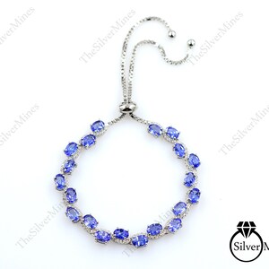 Natural Tanzanite Bracelet,  925 Sterling Silver, Bolo Bracelet, December Birthstone, Women Bracelet, Adjustable Bracelet, Gift For Her