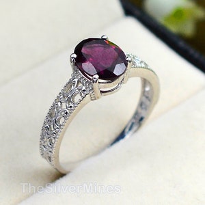 Natural Rhodolite Garnet Ring/ 925 Sterling Silver/ Statement Ring/ Garnet Gemstone Ring/ Solitaire Ring/ January Birthstone/ Gift For Her