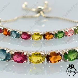 Natural Multi Tourmaline Bracelet, 925 Sterling Silver, Tie Bracelet, October Birthstone, Tourmaline Jewelry, Anniversary Gift, Gift For Her