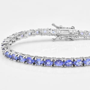 Natural Tanzanite Bracelet, 925 Sterling Silver, Tanzanite Tennis Bracelet, December Birthstone, Line Bracelet, Women Bracelet,Gift For Her