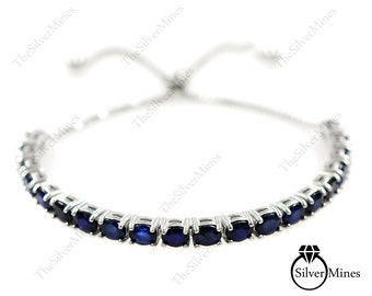 Natürliches Saphir Armband / 925 Sterling Silber / Krawatten Armband / Armband mit verstellbarer Kette / Saphir Schmuck / September Geburtsstein / Geschenk für Sie