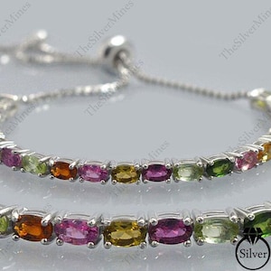 Natural Multi Tourmaline Bracelet, 925 Sterling Silver, Tie Bracelet, October Birthstone, Tourmaline Jewelry, Anniversary Gift, Gift For Her