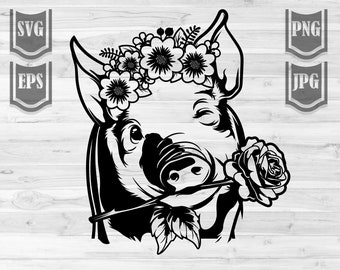 Pig Floral Svg Etsy