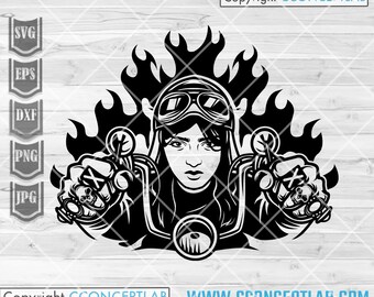 Biker Girl svg / Sports Mom Clipart / Big Bike Rally Shirt png / Motocicleta dxf / Moto en fuego Cutfile/ Sexy Hot Lady Rider Plantilla DXF