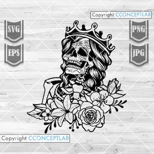 Queen Skull svg | Queen Skull Clipart | Queen Skull Cutfile | Queen Shirt svg | Skull svg | Skull Shirt svg | Queen of Cards svg | Skull png