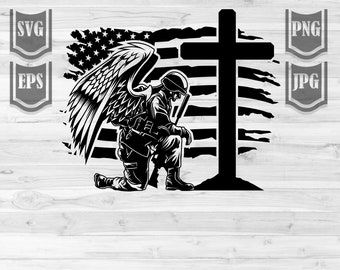 US Soldier Kneeling at cross Svg File || Fallen Soldier Svg || Kneeling at Memorial Svg || US Soldier Kneeling Praying || Cut Files