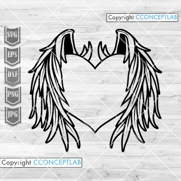 Heart Wing svg | Angle Wings Clipart | Love Shirt png | Couple Gift Idea dxf | Loving Memory Of Stencil | Funeral Burial Cut File | Fly jpeg