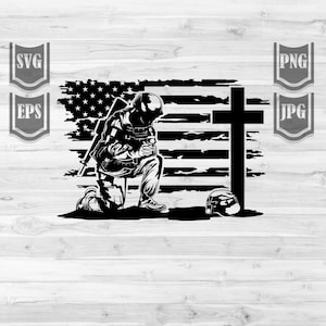 US Soldier Kneeling at cross Svg File Fallen Soldier Svg Kneeling at Memorial Svg US Soldier Kneeling Praying Cut Files image 1