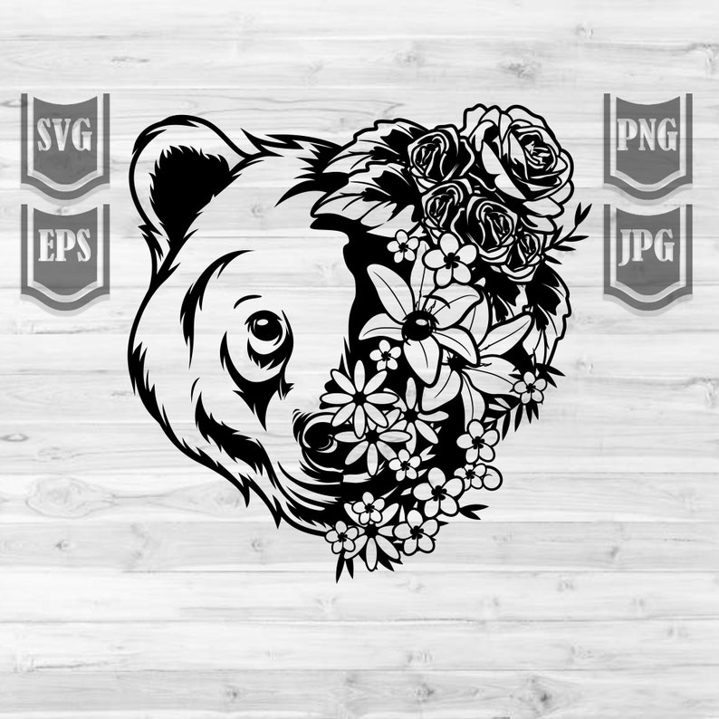 Download Floral Bear Svg File Bear animal Svg Flowers bear Svg | Etsy